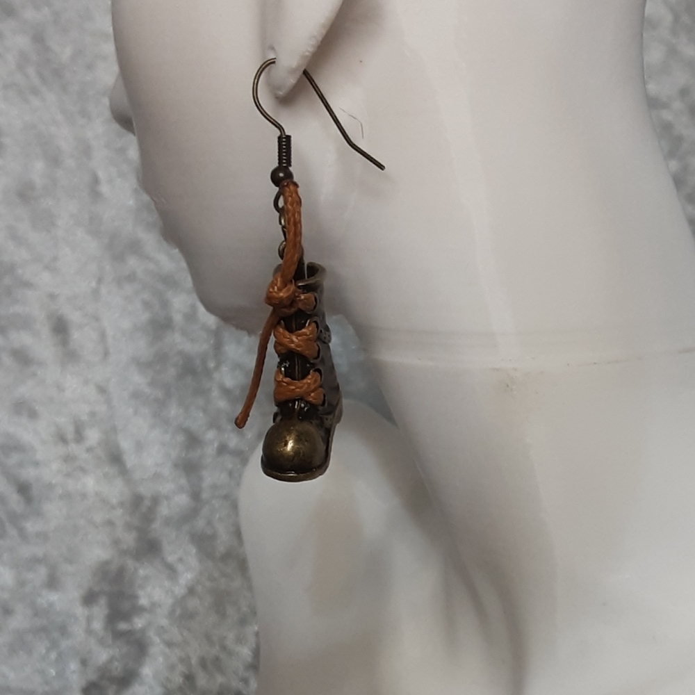 Handmade Combat Hiking Boots Earrings Bronze - Picture 6 of 8